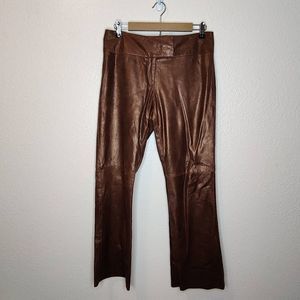 Cache 100% Leather with Speckled Gold High Rise Flare Clasp Closure Y2K 90s Pant
